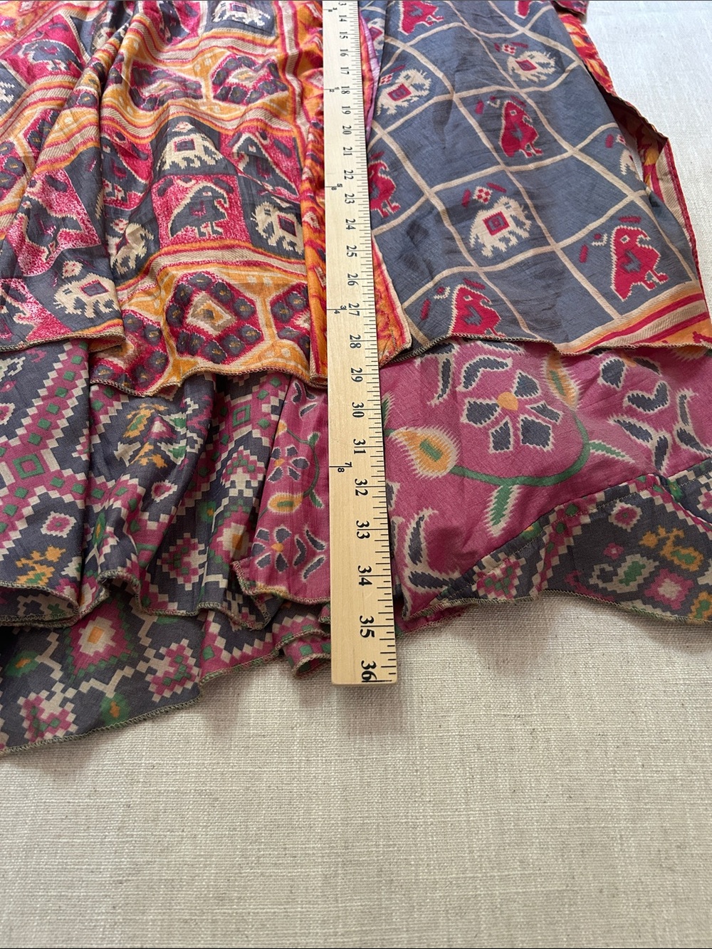 Unbranded Bohemian Silk? Wrap Maxi Skirt Mixed Media Aztec Print Summer Festival - Picture 9 of 11